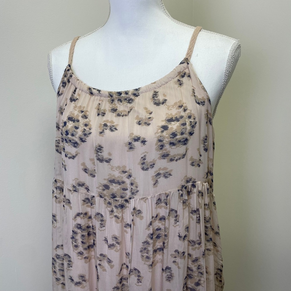 Elena Baldi Italy Silk Blend Tiered Maxi Dress Beige Blue Print Small - Picture 2 of 15
